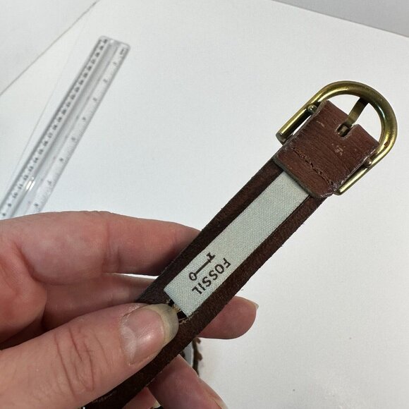 Fossil Brown Leather Belt Boho Bohemian Thin Narrow Womens Large Belts - Picture 4 of 10